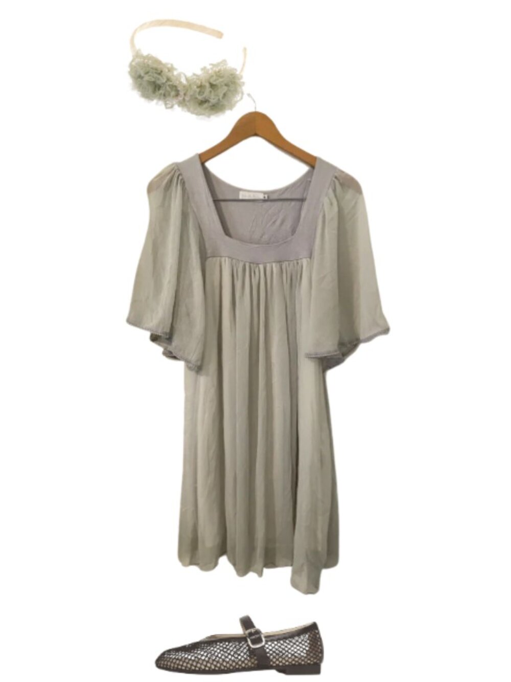 Gabriella Rocha size S light grey sheer overlay feminine dress